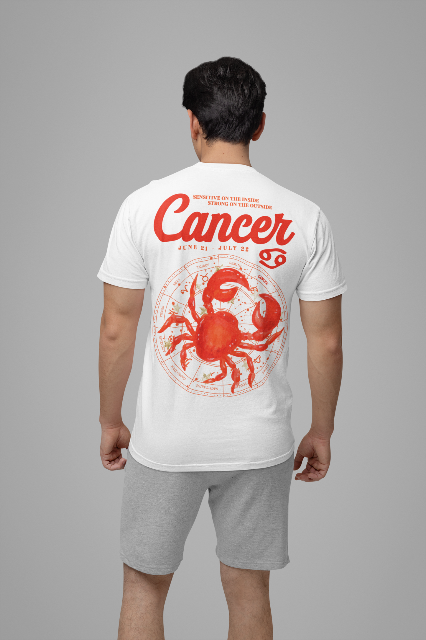 Cancer Zodiac T-Shirt – Crab with Astrological Wheel and Water Element