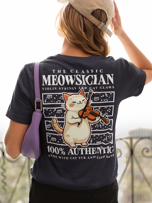 The Classic Meowsician T-Shirt – Cat & Violin Music Notes Fun Graphic