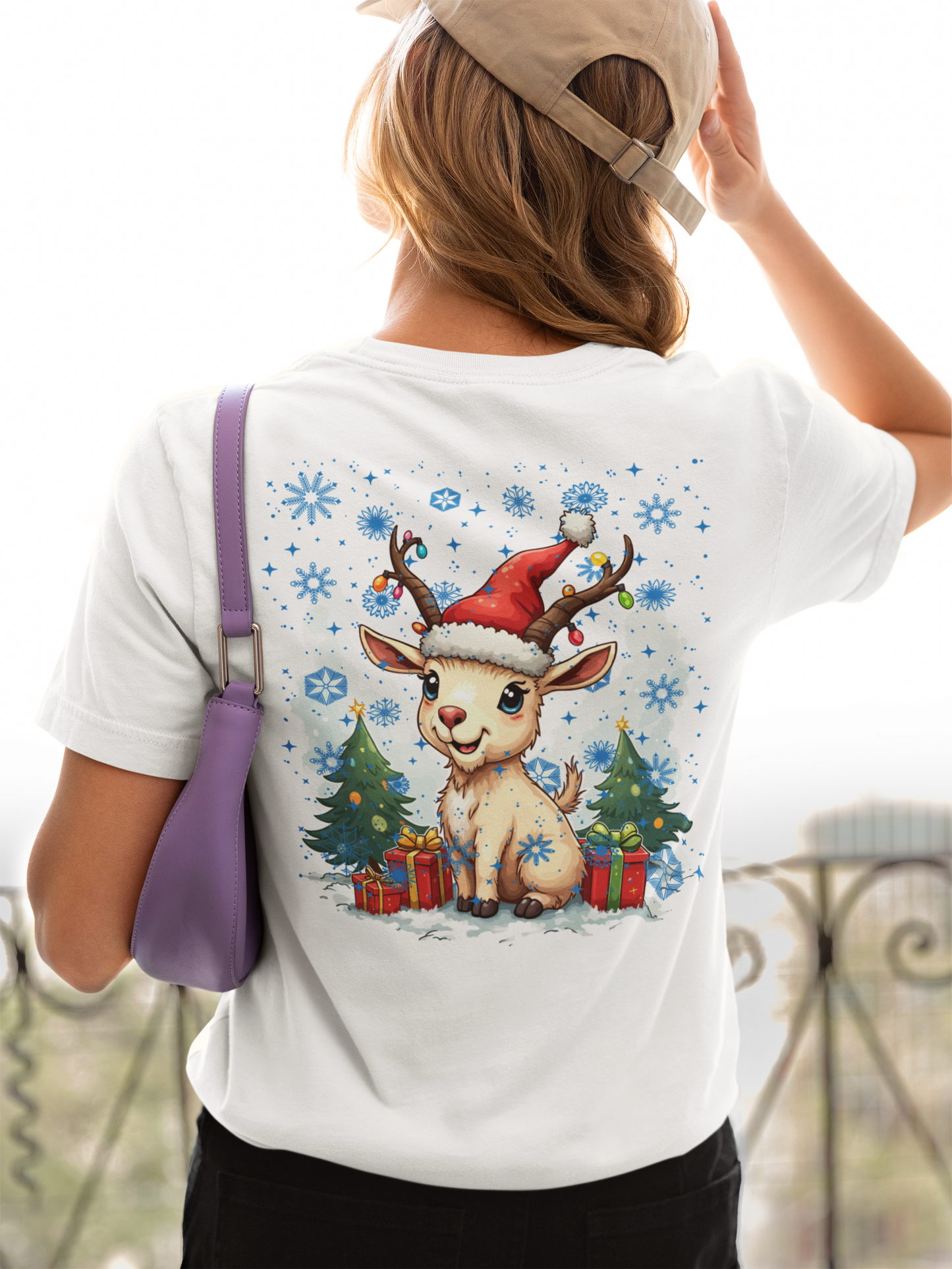 Christmas Goat with Santa Hat and Lights T-Shirt