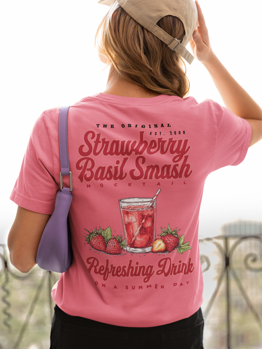 Strawberry Basil Smash Mocktail T-Shirt – Featuring Vibrant Summer Drink Graphic
