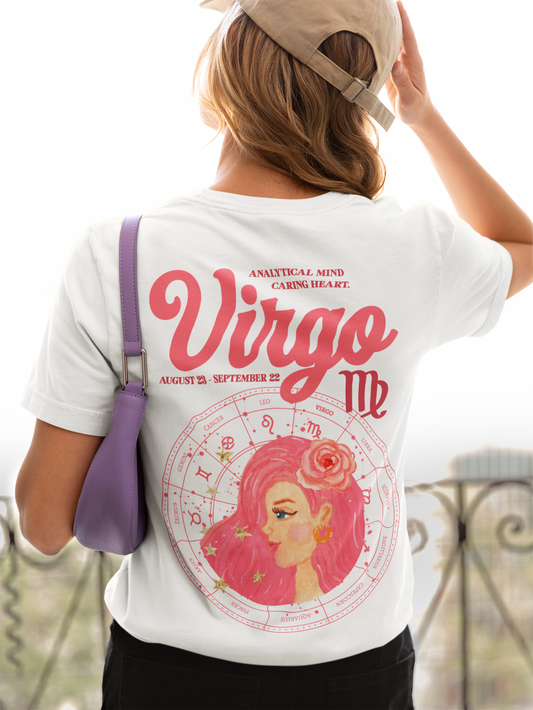 Virgo Zodiac Lady T-Shirt – Analytical Mind Caring Heart Astrological Wheel