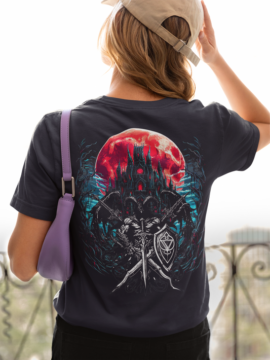 Blood Moon Dark Castle Paladin Swords Fantasy T-Shirt