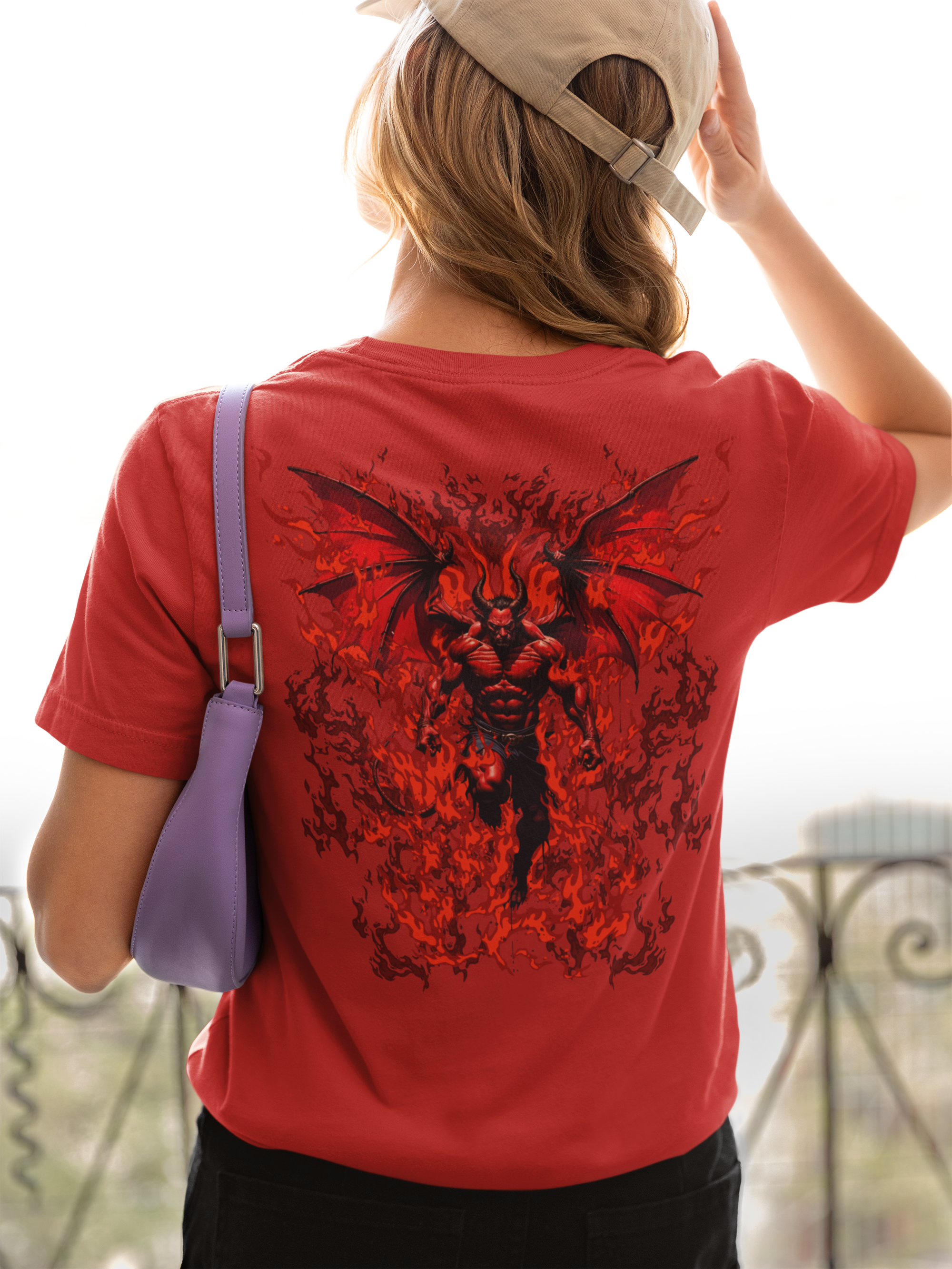Infernal Demon Rising T-Shirt – Fire Devil Front & Winged Hellspawn Back Graphic Tee