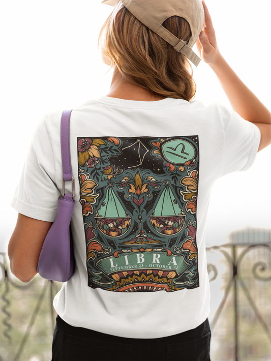 Libra Constellation & Floral Zodiac T-Shirt – September 23 to October 22