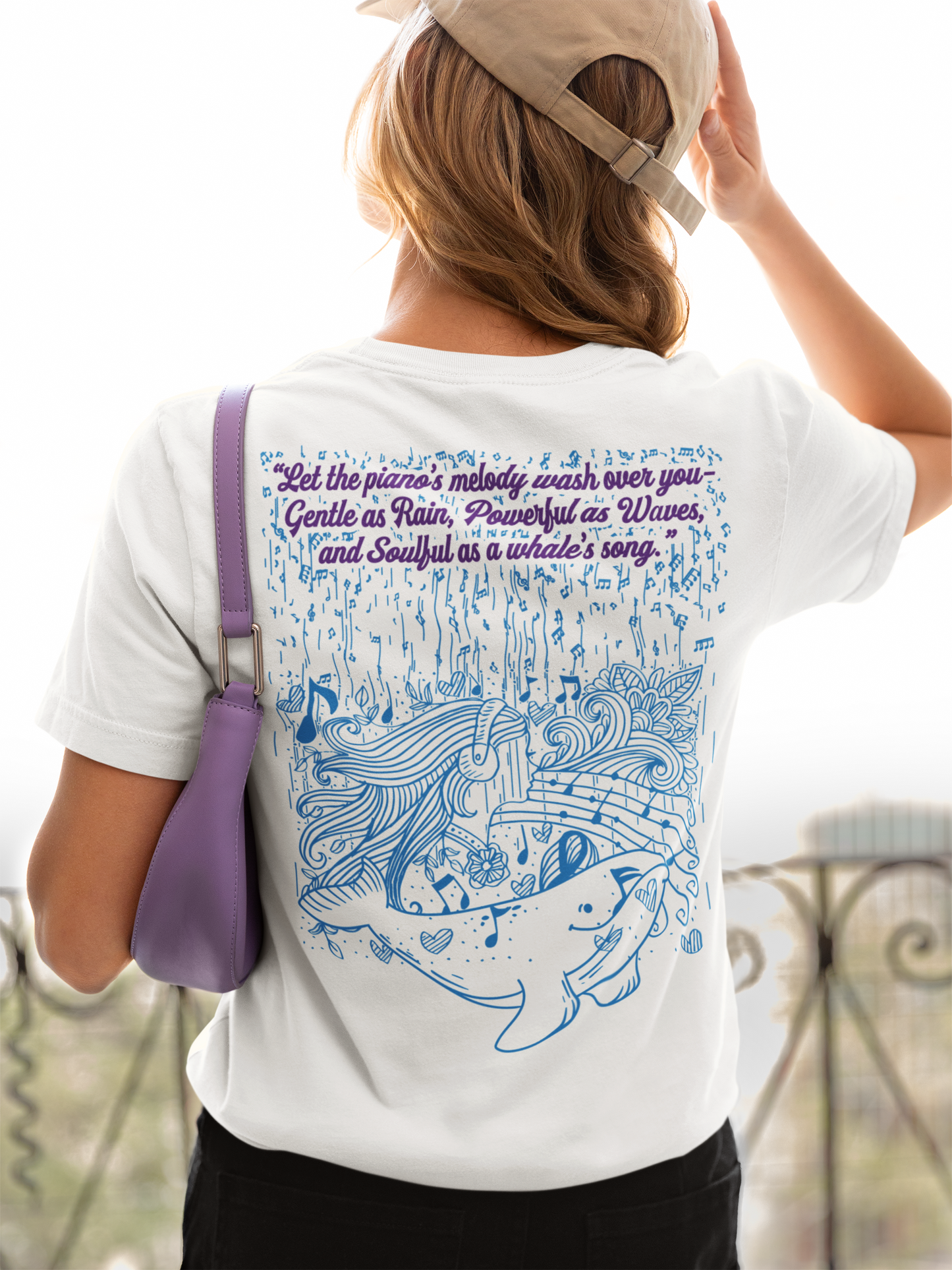 Gentle Rain, Powerful Waves, Soulful Whale Song Piano T-Shirt
