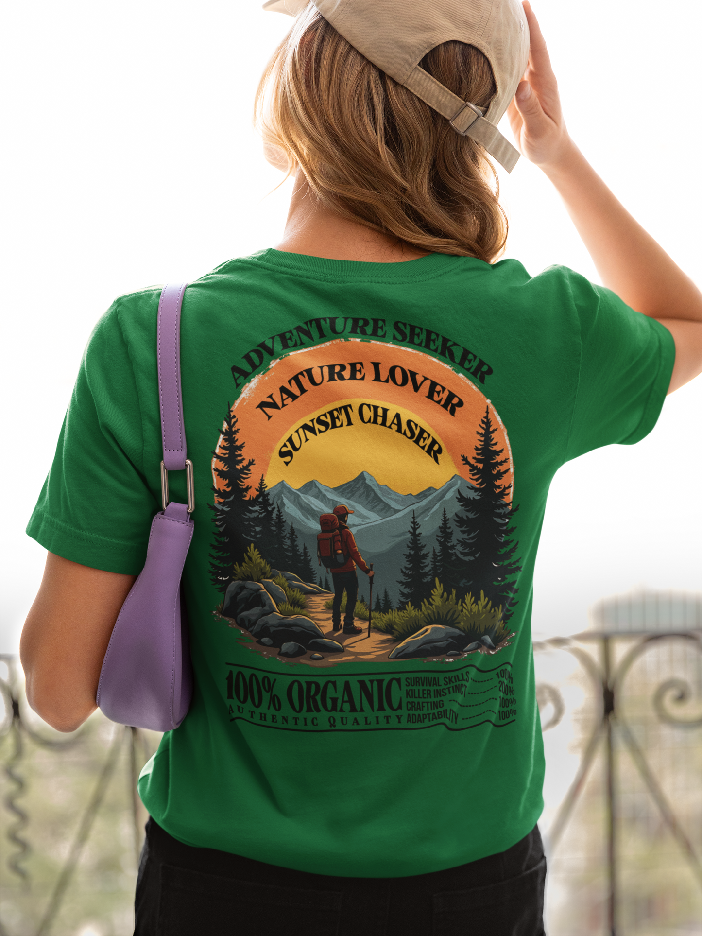 Adventure Seeker Nature Lover T-Shirt – Hiker on Mountain Edge Graphic