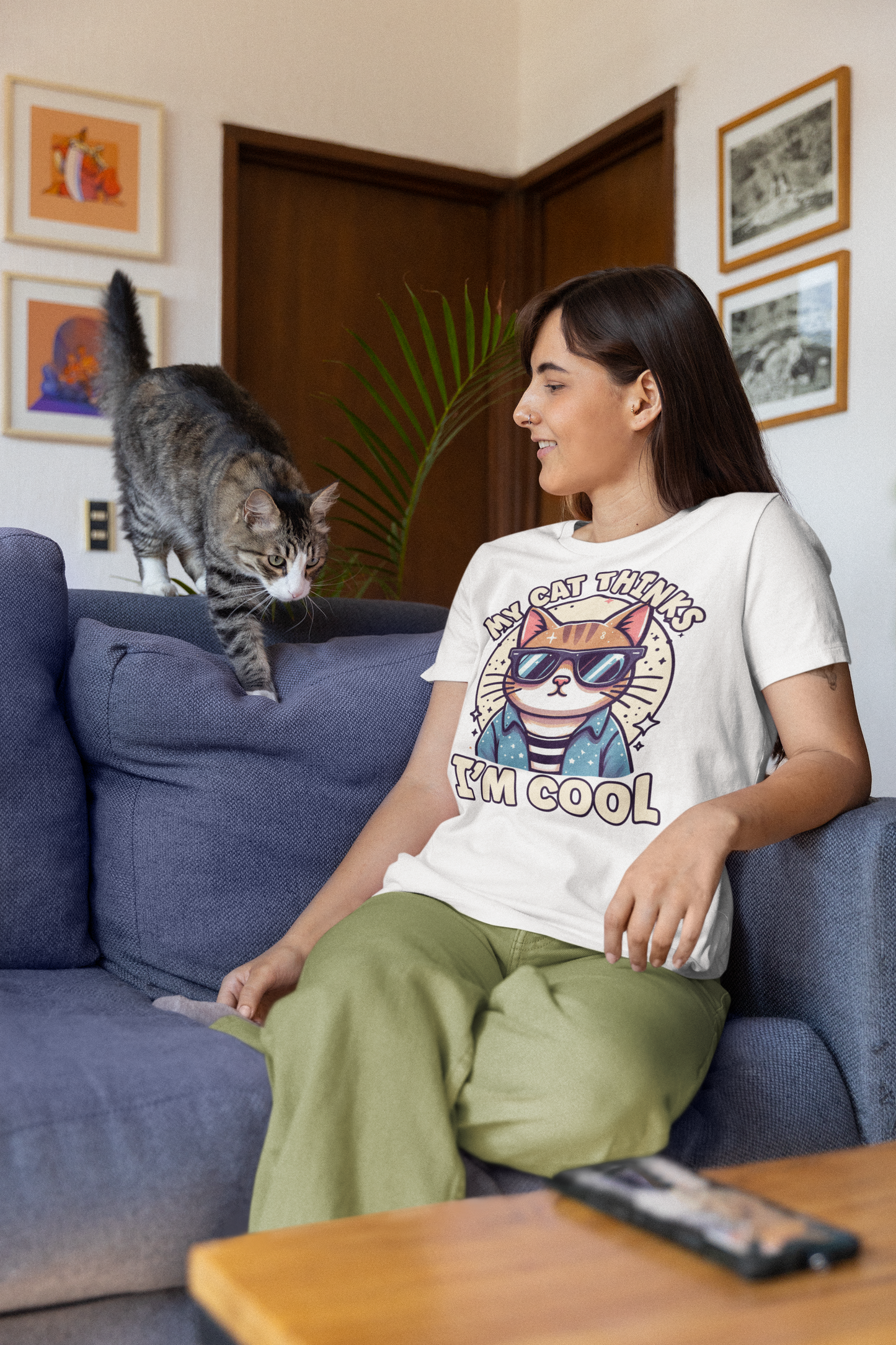 My Cat Thinks I'm Cool | Serious Cat with Sunglasses Graphic T-Shirt