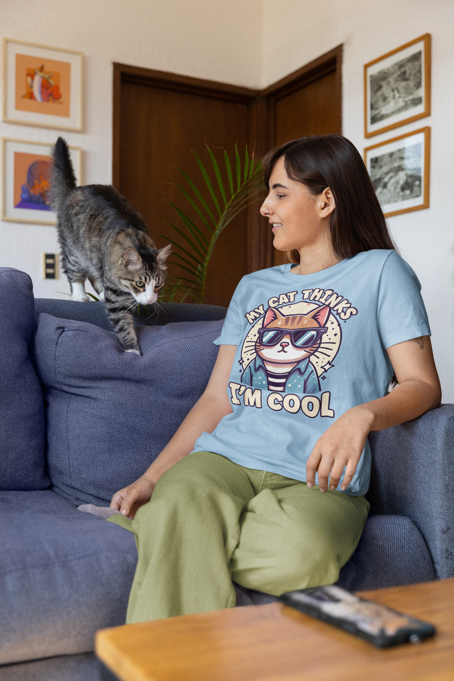 My Cat Thinks I'm Cool | Serious Cat with Sunglasses Graphic T-Shirt