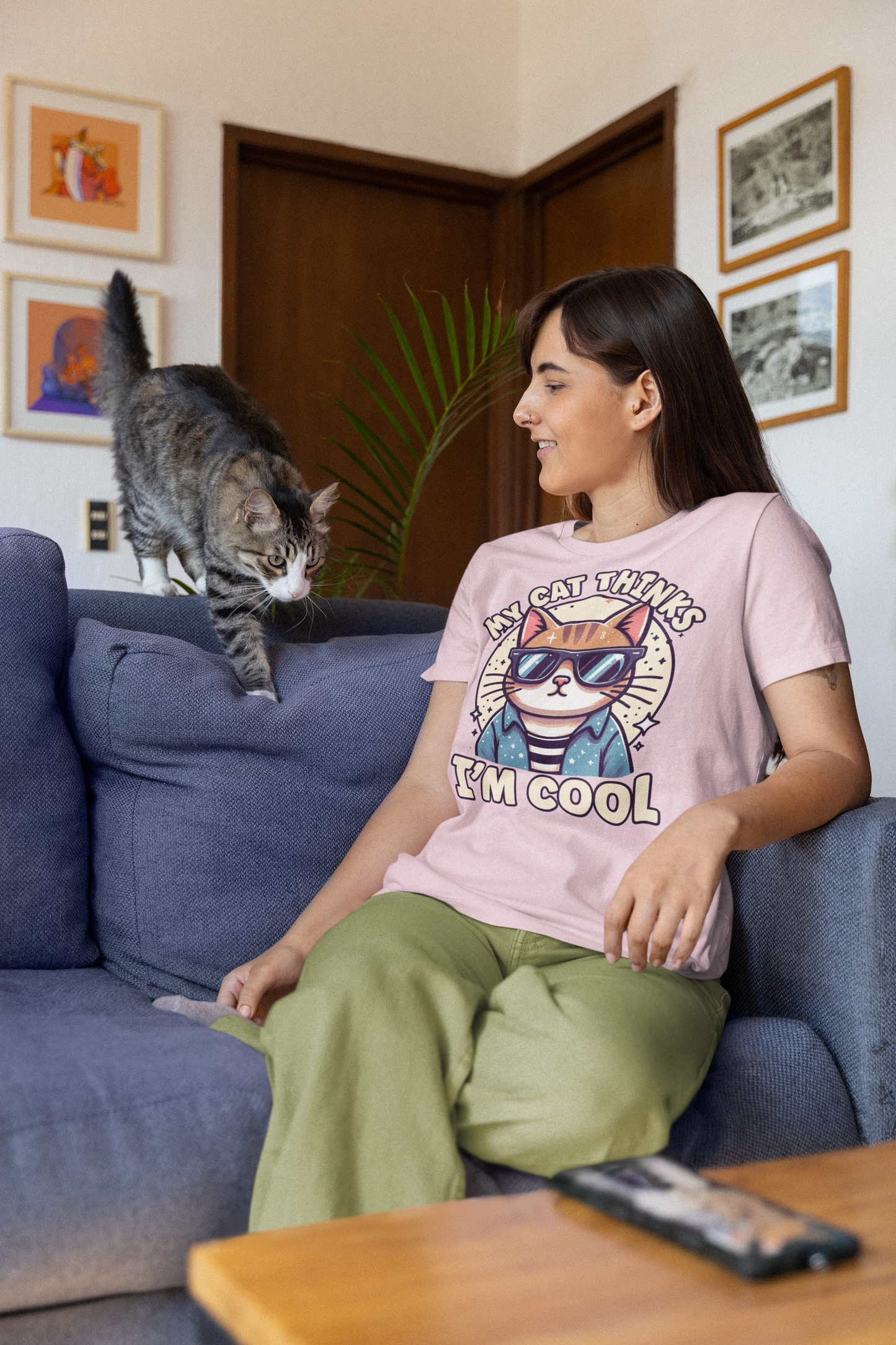 My Cat Thinks I'm Cool | Serious Cat with Sunglasses Graphic T-Shirt