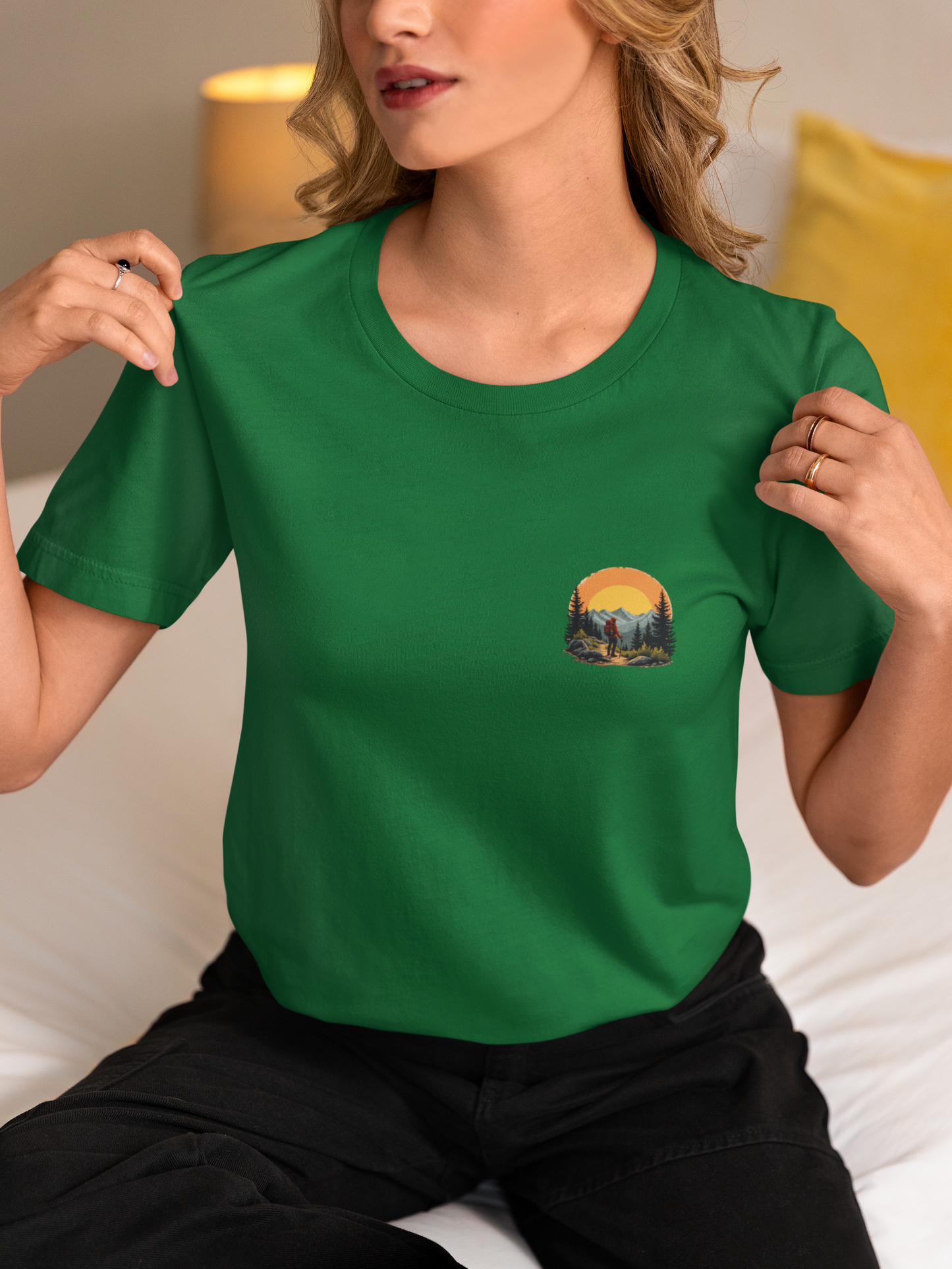 Adventure Seeker Nature Lover T-Shirt – Hiker on Mountain Edge Graphic