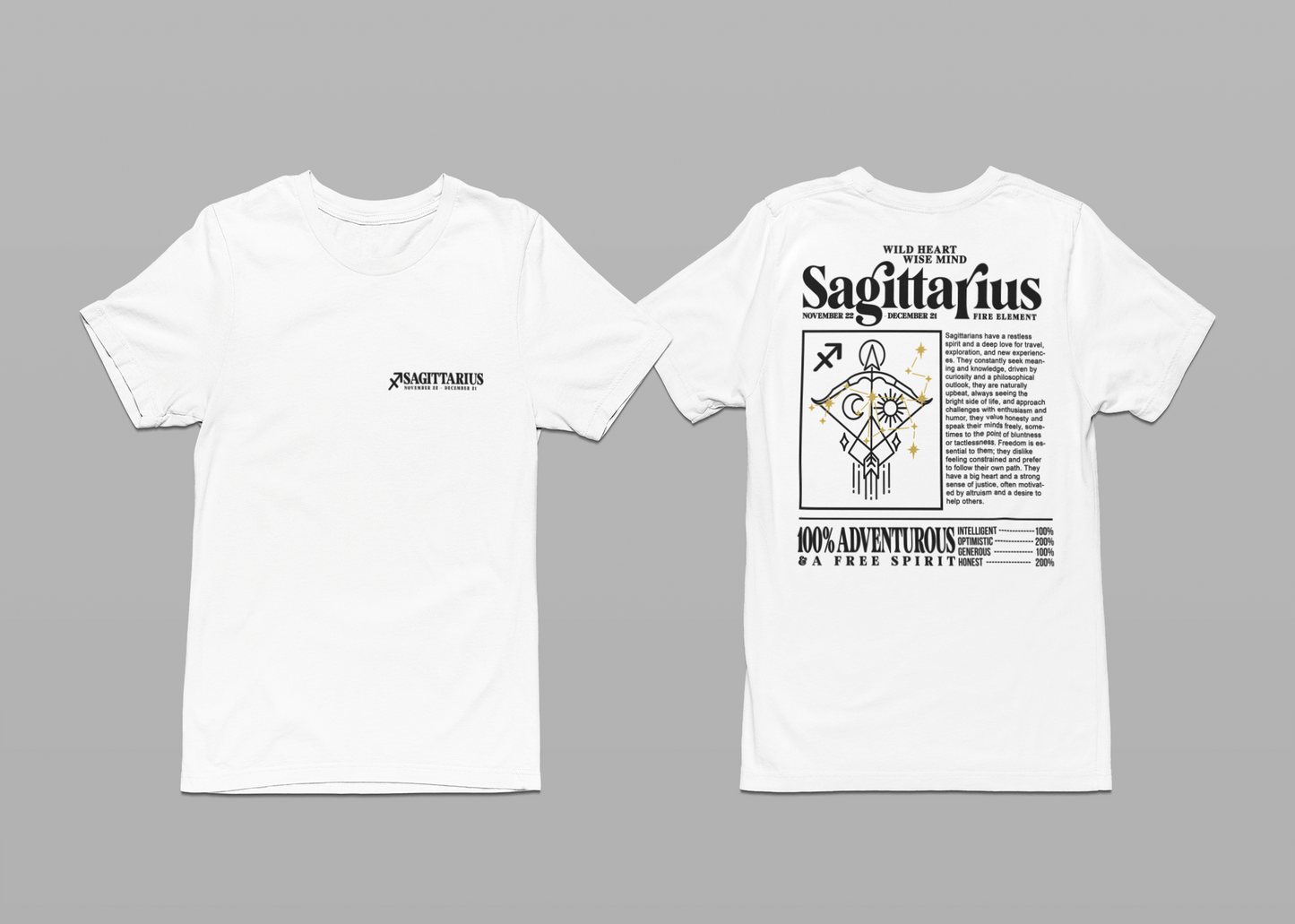 Sagittarius Zodiac T-Shirt – Wild Heart Wise Mind Fire Element