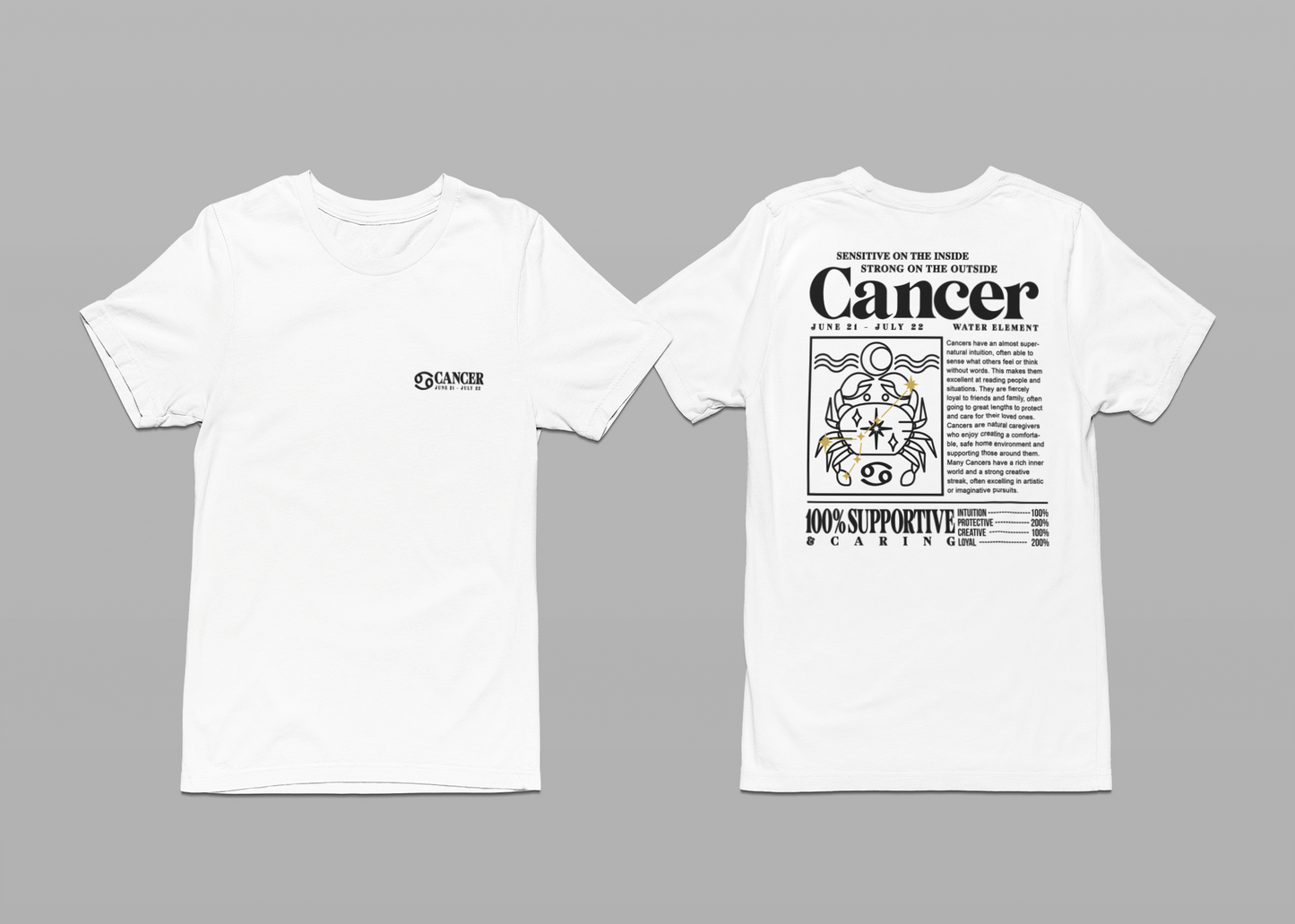 Cancer Zodiac T-Shirt – Sensitive Inside, Strong Outside with Water Element