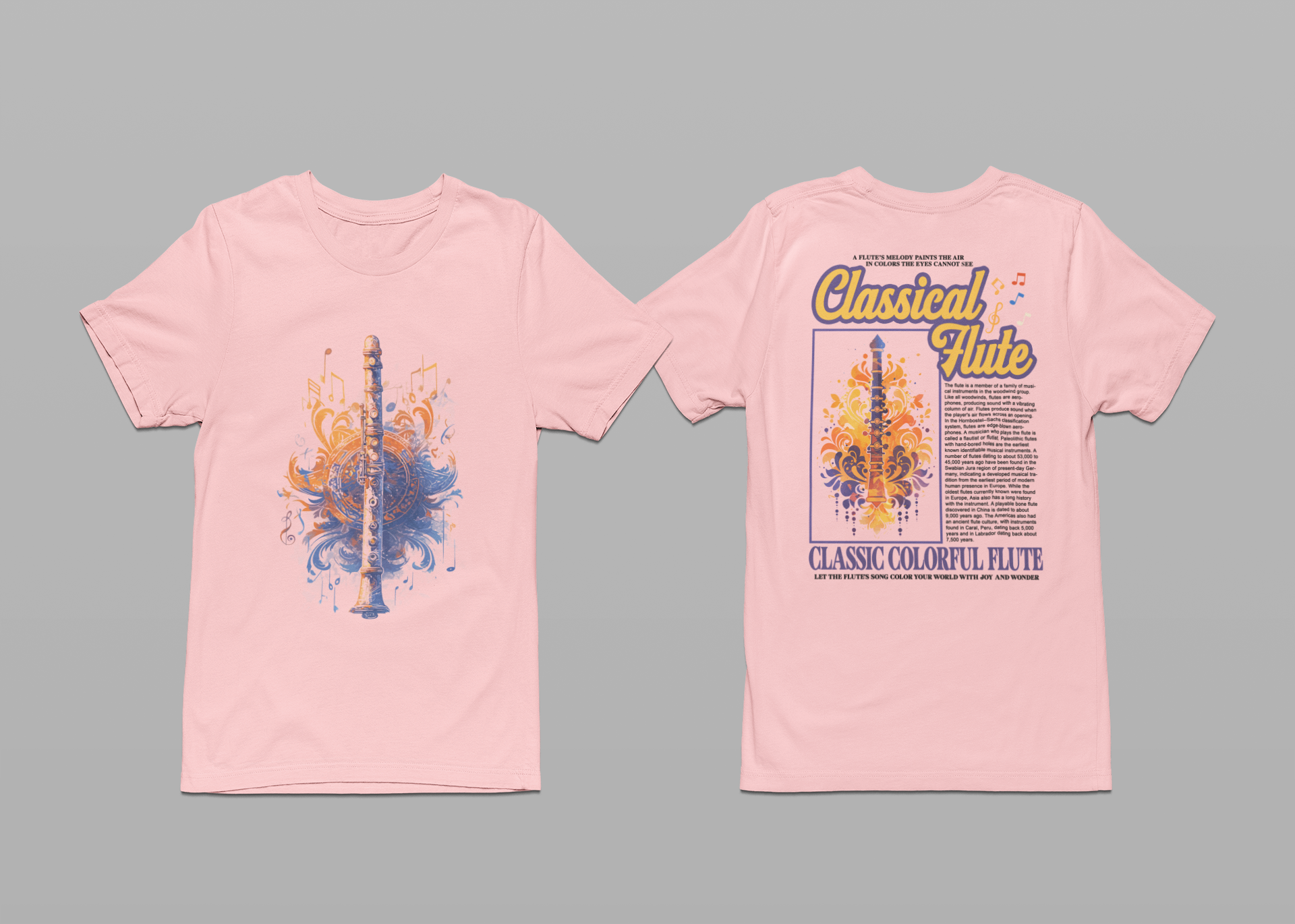 Classic Colorful Flute Music Notes Classical Flute T-Shirt