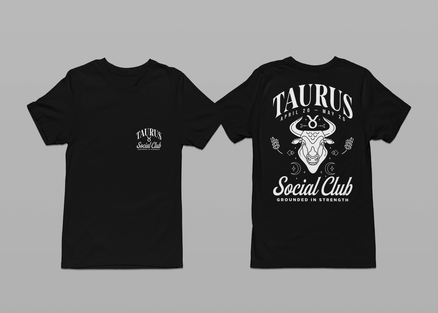 Taurus Zodiac T-Shirt – Bull Head with Astrological Wheel and Earth Element