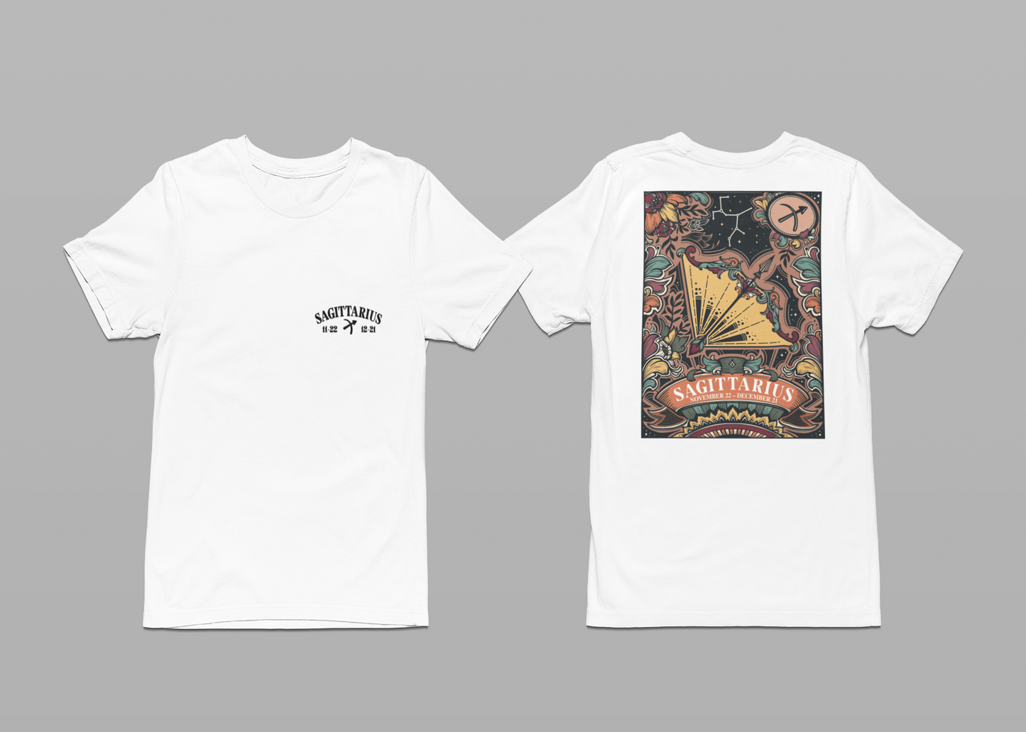 Sagittarius Zodiac T-Shirt – Constellation and Abstract Floral Design