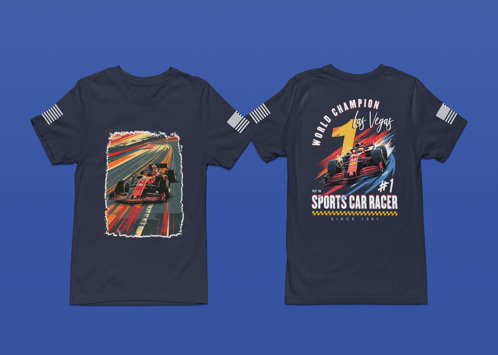 Las Vegas World Champion Sports Car Racer Front & Back T-Shirt – Formula Racing Graphic Tee