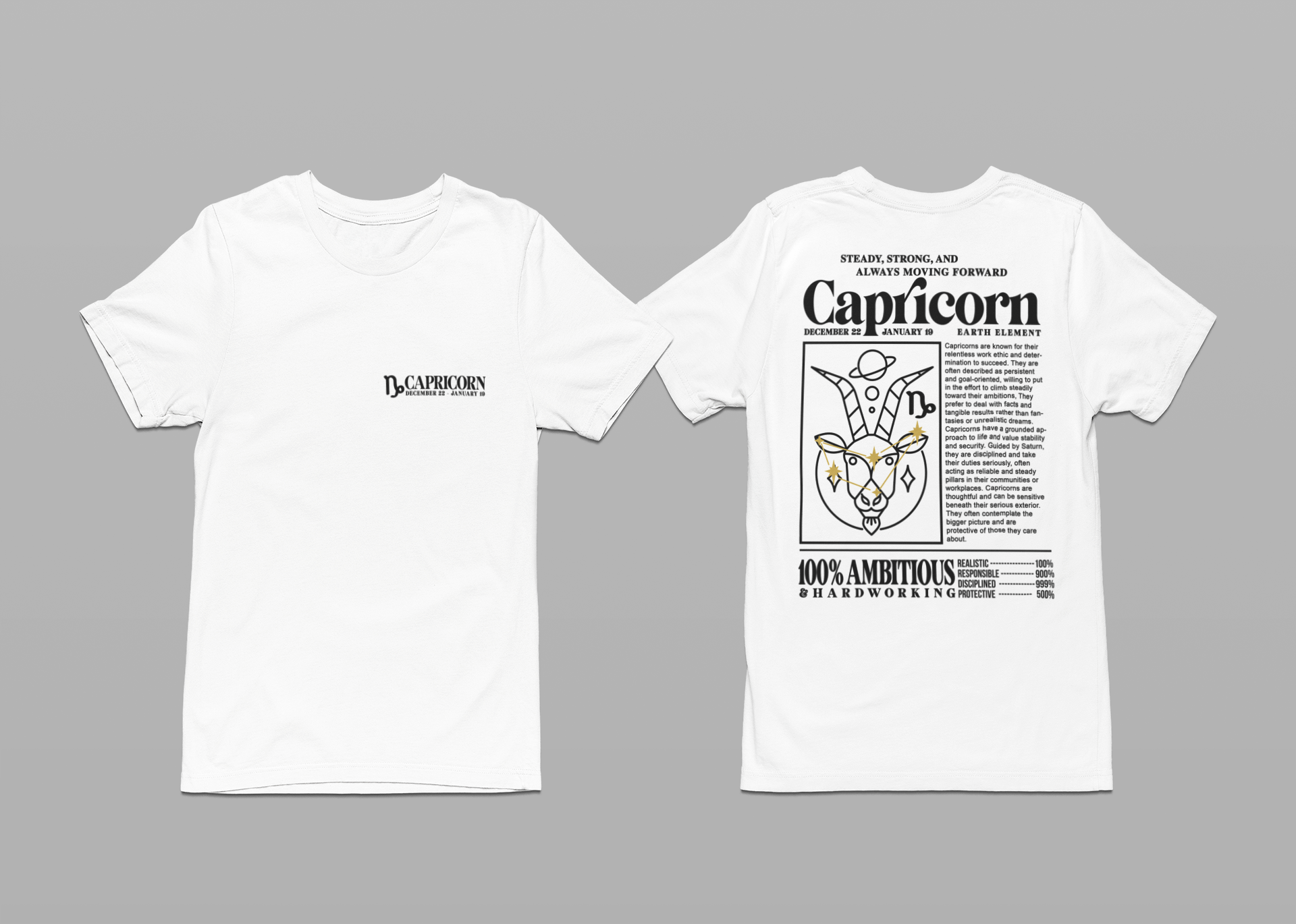 Capricorn Zodiac T-Shirt – Sturdy, Strong and Always Moving Forward Earth Element