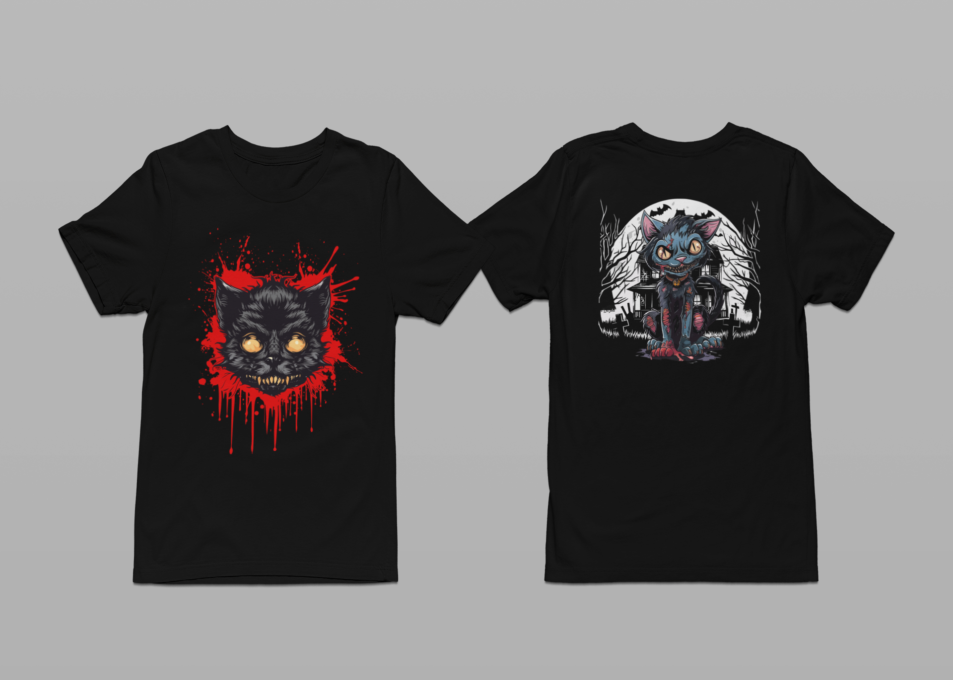 Haunted Zombie Cat Horror House T-Shirt
