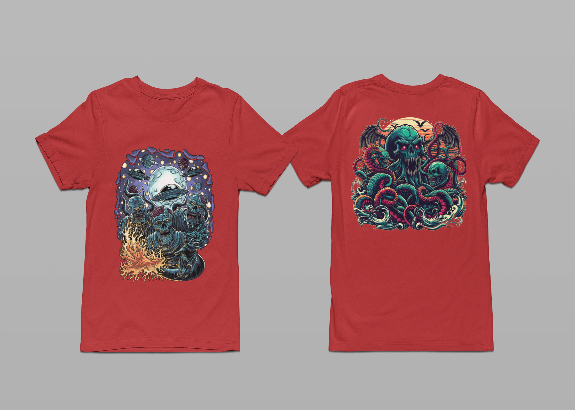 Cosmic Zombies vs Deep Sea Cthulhu Horror T-Shirt