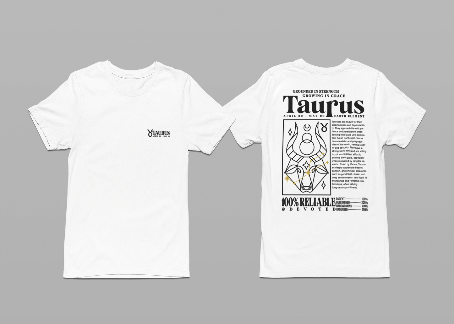 Taurus Grounded Strength T-Shirt – Zodiac Bull with Earth Element and Traits