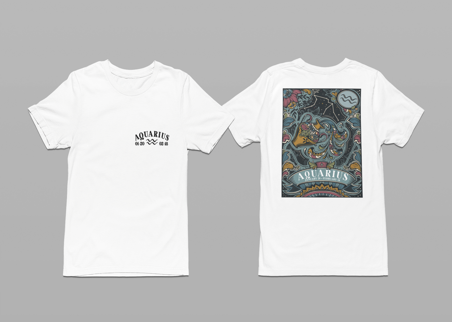 Aquarius Constellation & Floral Zodiac T-Shirt – January 20 to February 18