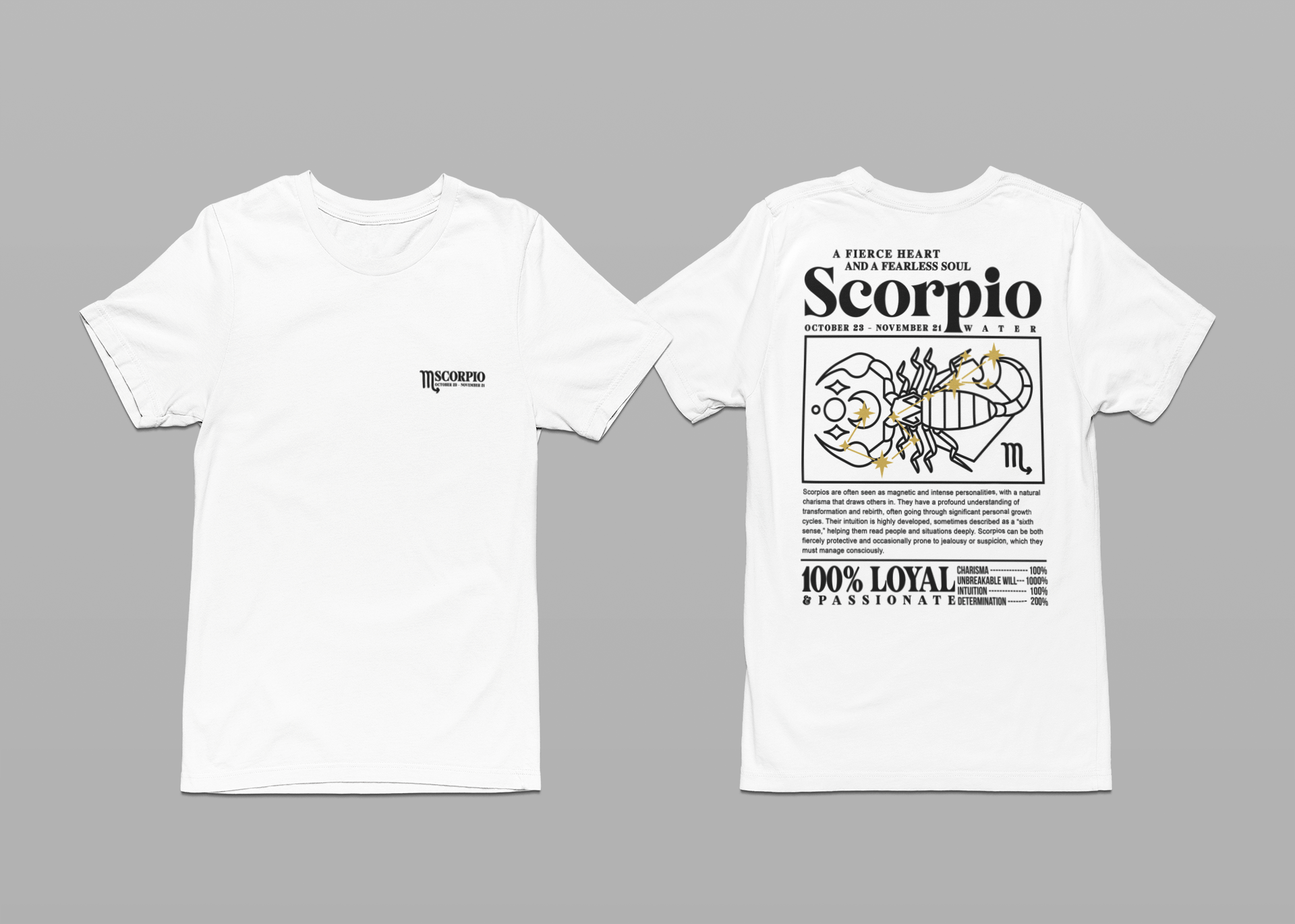 Scorpio Fierce Heart T-Shirt – Zodiac Sign with Bold Scorpion Graphic