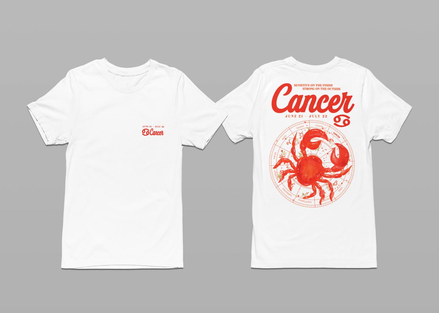 Cancer Zodiac T-Shirt – Crab with Astrological Wheel and Water Element