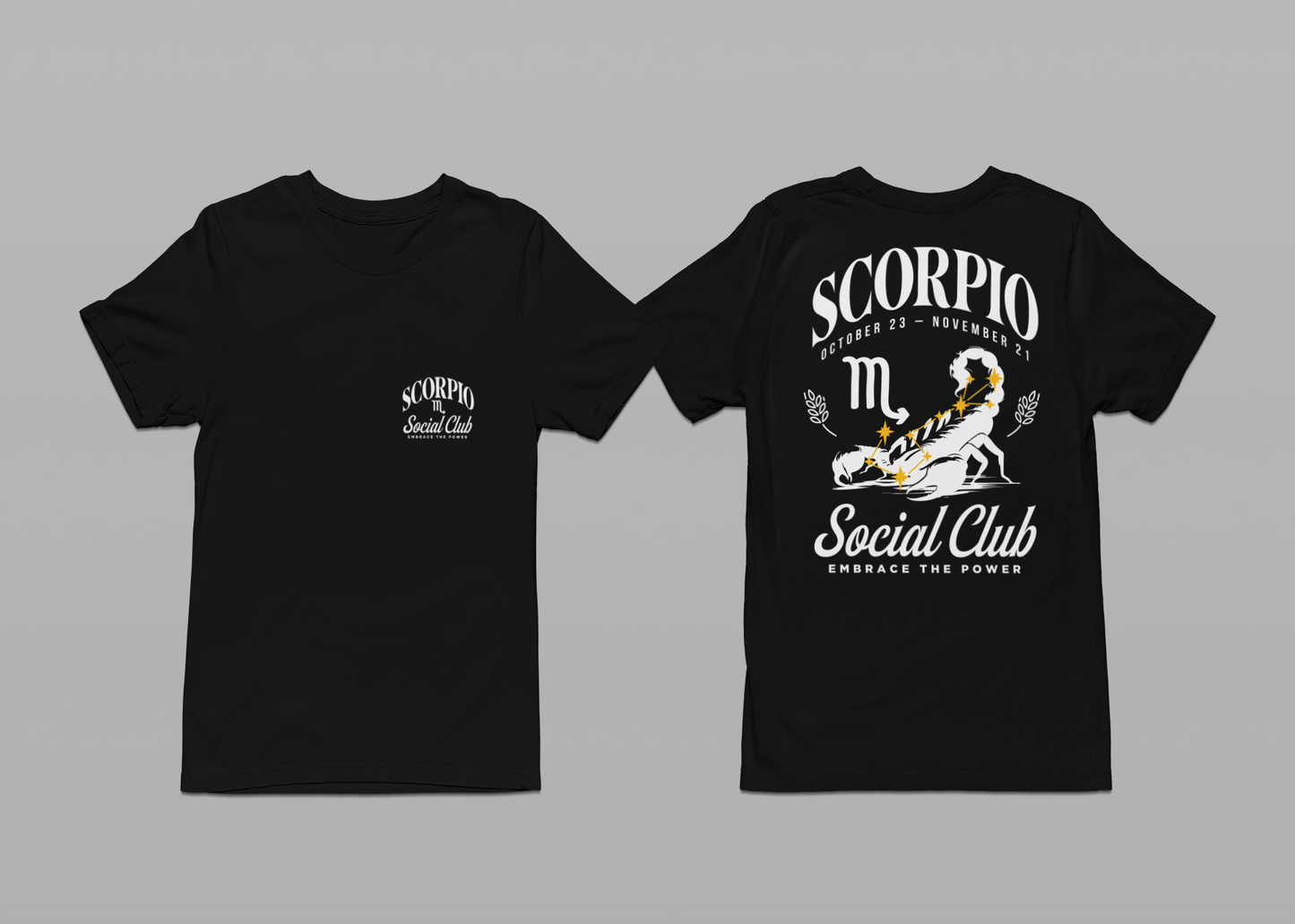 Scorpio Social Club T-Shirt – Scorpion with Zodiac Constellation Graphic