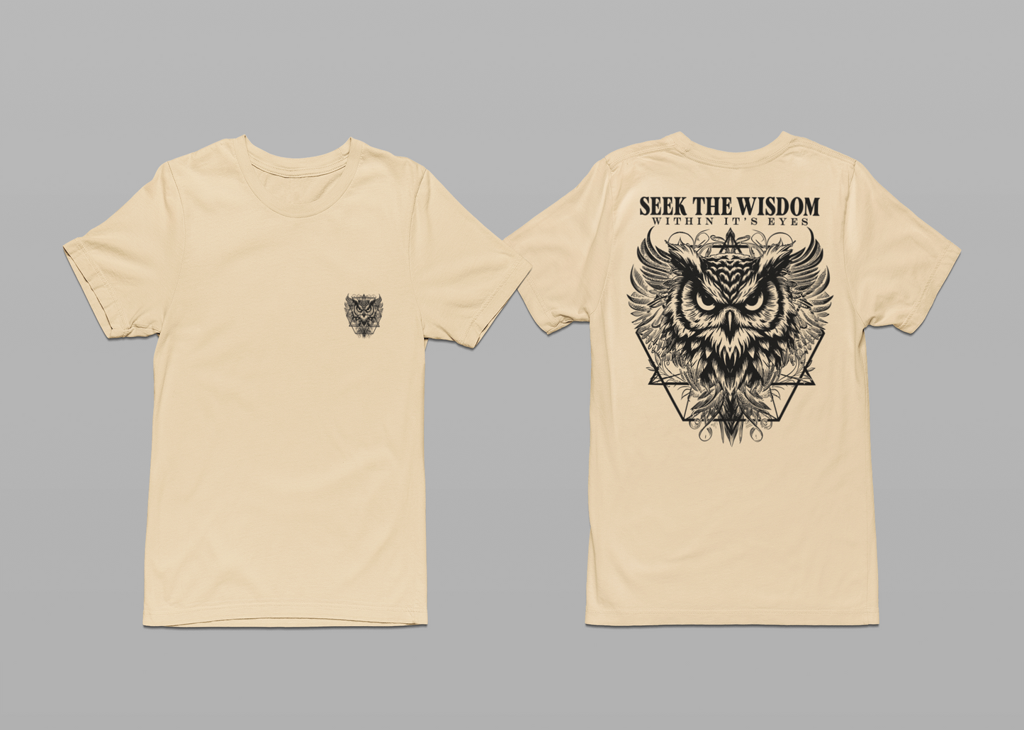 Spirit of Wisdom Owl T-Shirt – Wise Owl with Witch Hat and Medal [Black Text]
