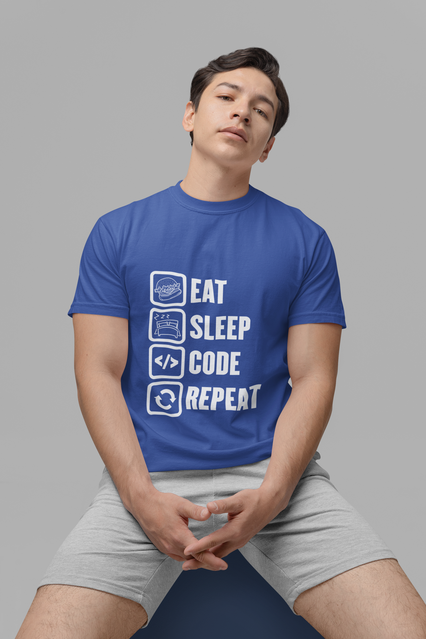 Eat, Sleep, Code, Repeat Tshirt – Minimalist Icon Design