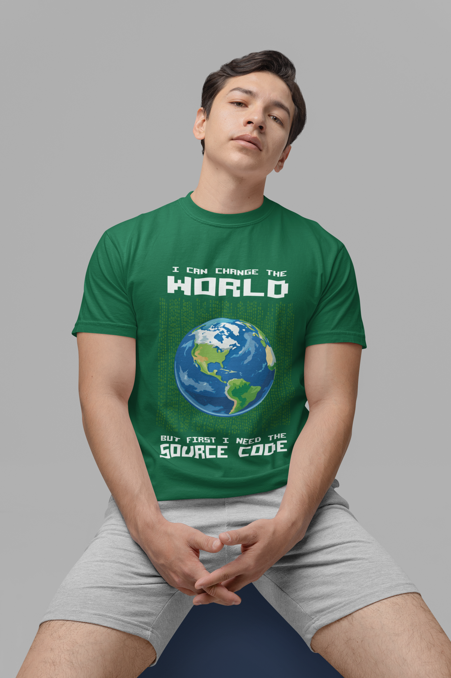 Change the World Source Code Earth Tshirt – Binary Globe for Coders