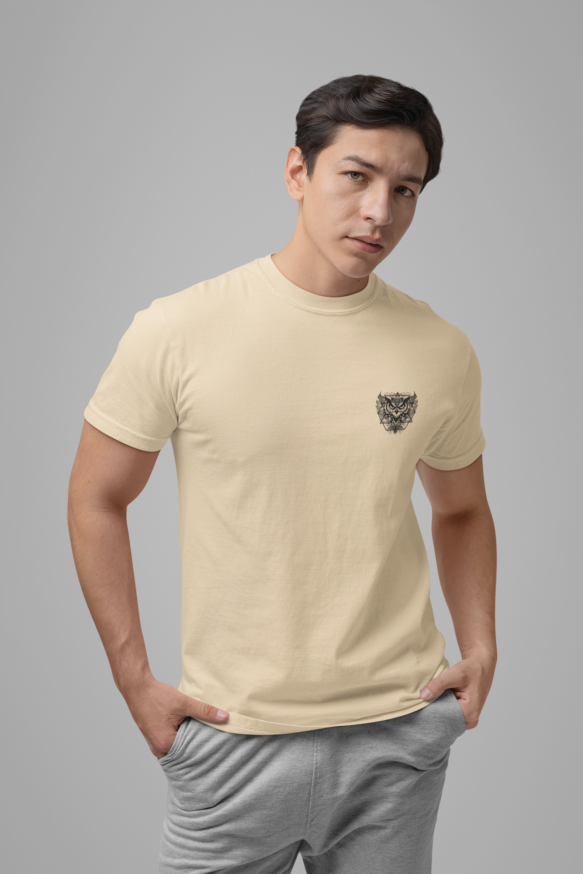 Spirit of Wisdom Owl T-Shirt – Wise Owl with Witch Hat and Medal [Black Text]