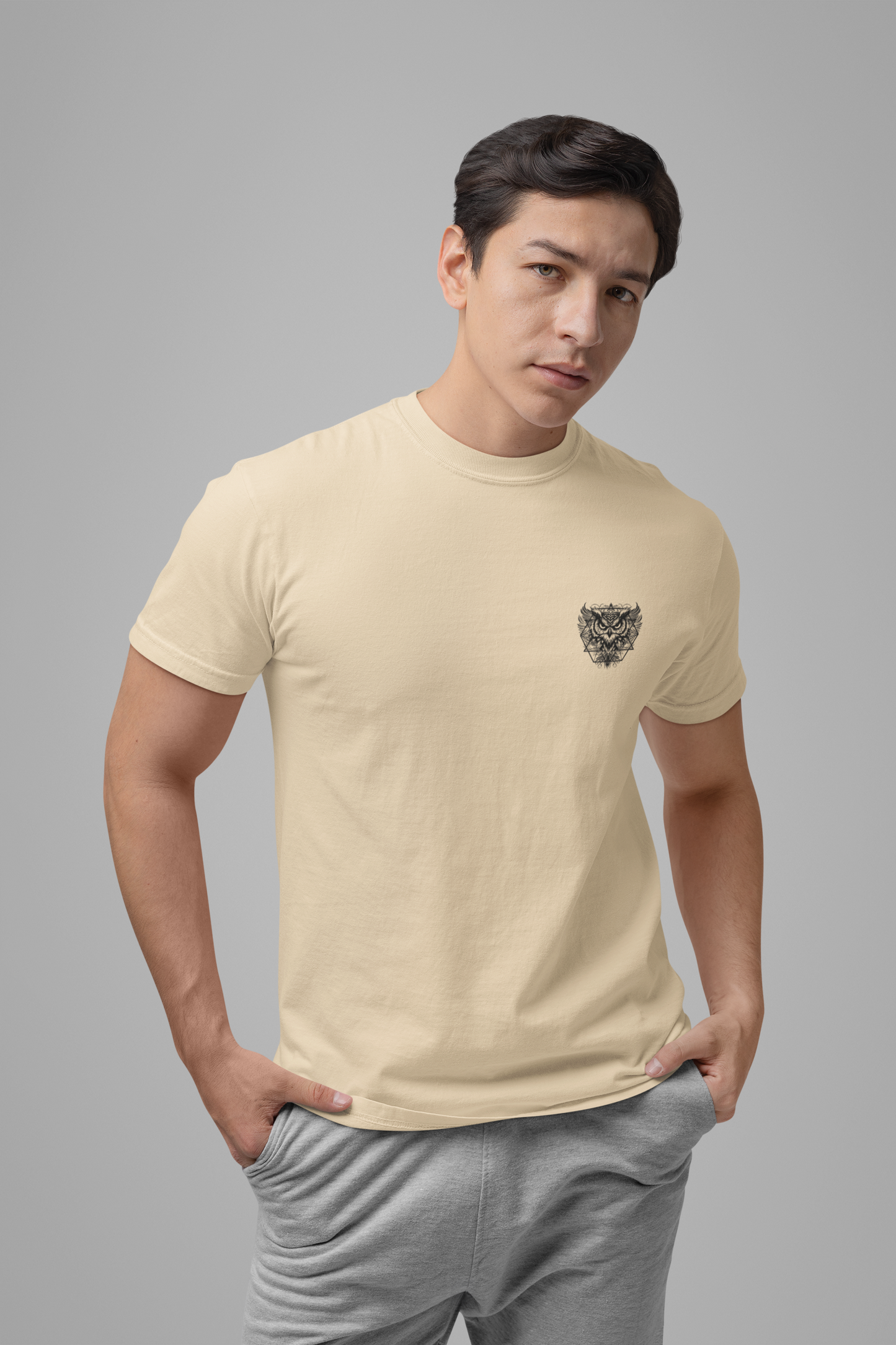 Spirit of Wisdom Owl T-Shirt – Wise Owl with Witch Hat and Medal [Black Text]