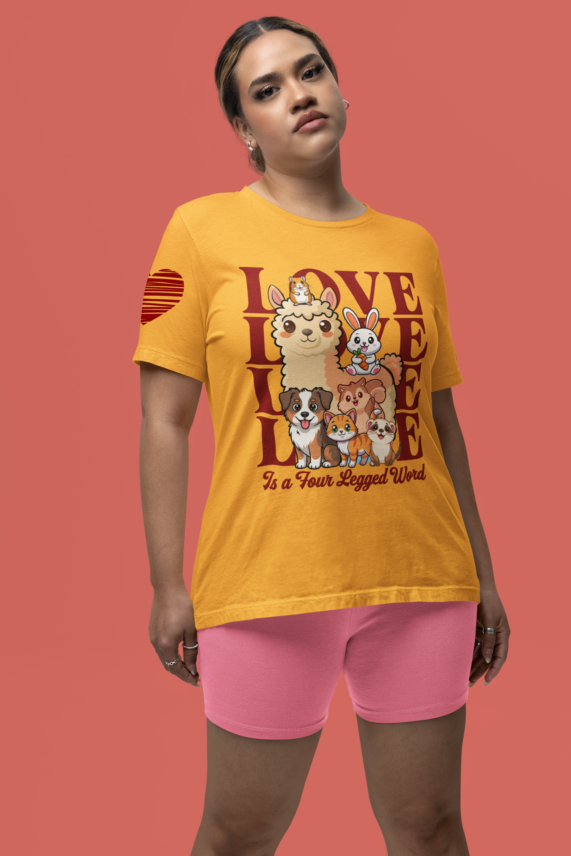 Love Is a Four Legged Word T-Shirt – Cute Animals Llama Dog Cat Rabbit Pet Lover Graphic Tee