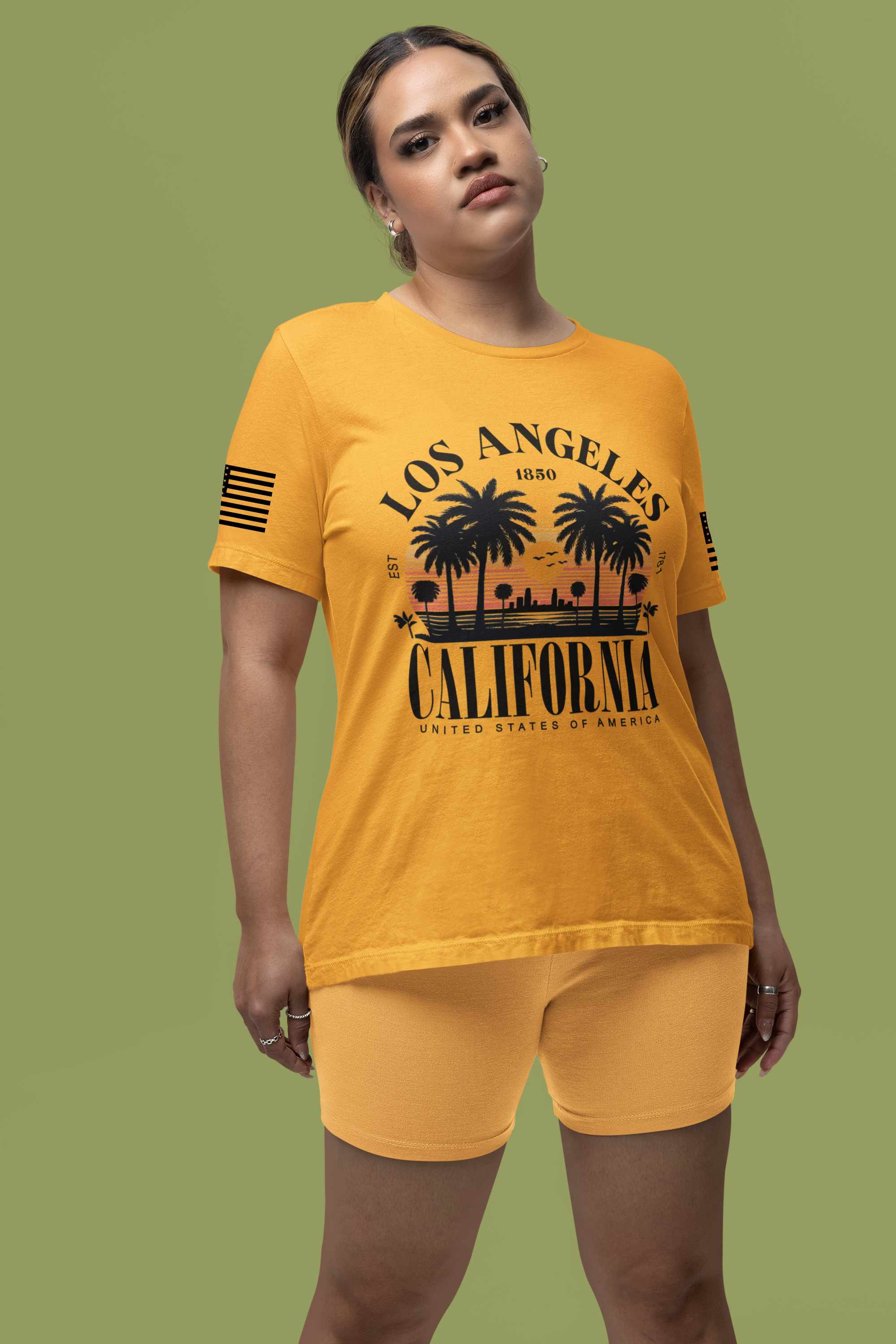 Los Angeles California Santa Monica Pier T-Shirt – Sunset Palm Tree Beach Graphic Tee