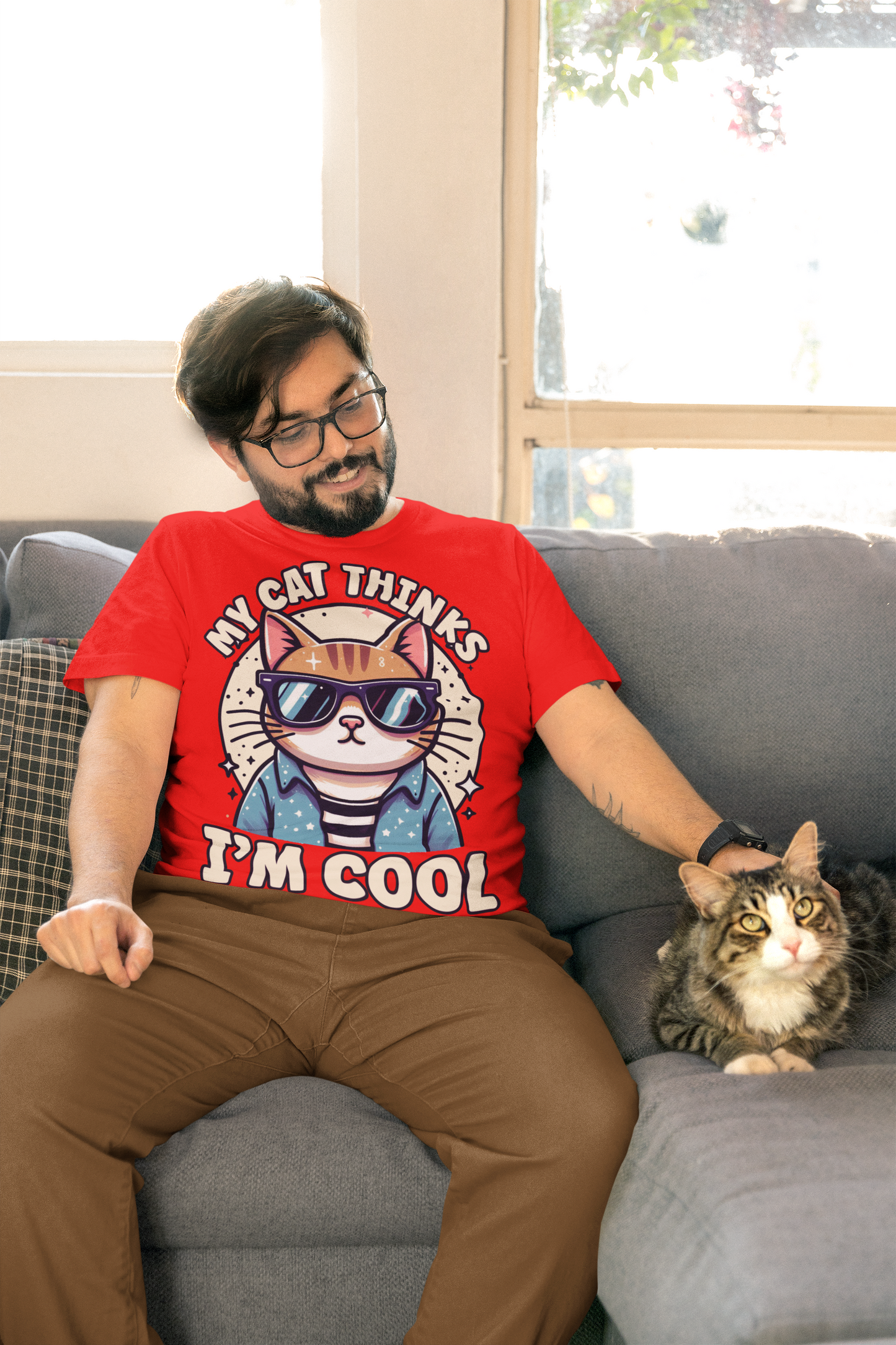 My Cat Thinks I'm Cool | Serious Cat with Sunglasses Graphic T-Shirt