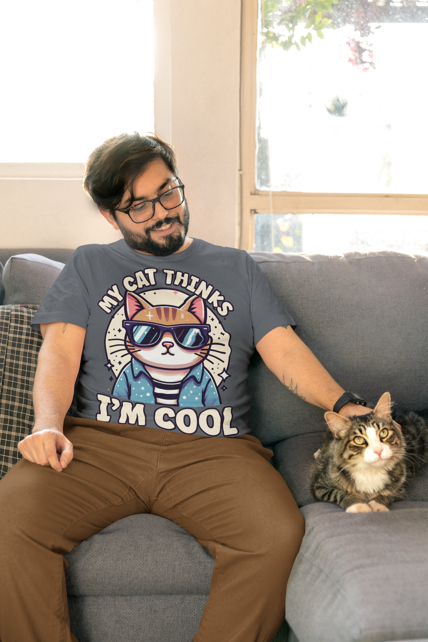 My Cat Thinks I'm Cool | Serious Cat with Sunglasses Graphic T-Shirt