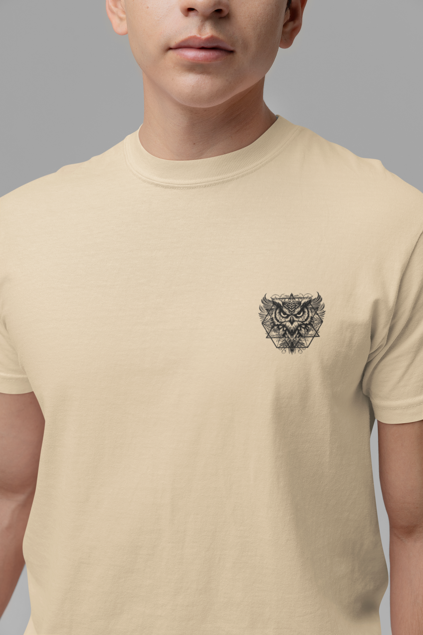 Spirit of Wisdom Owl T-Shirt – Wise Owl with Witch Hat and Medal [Black Text]