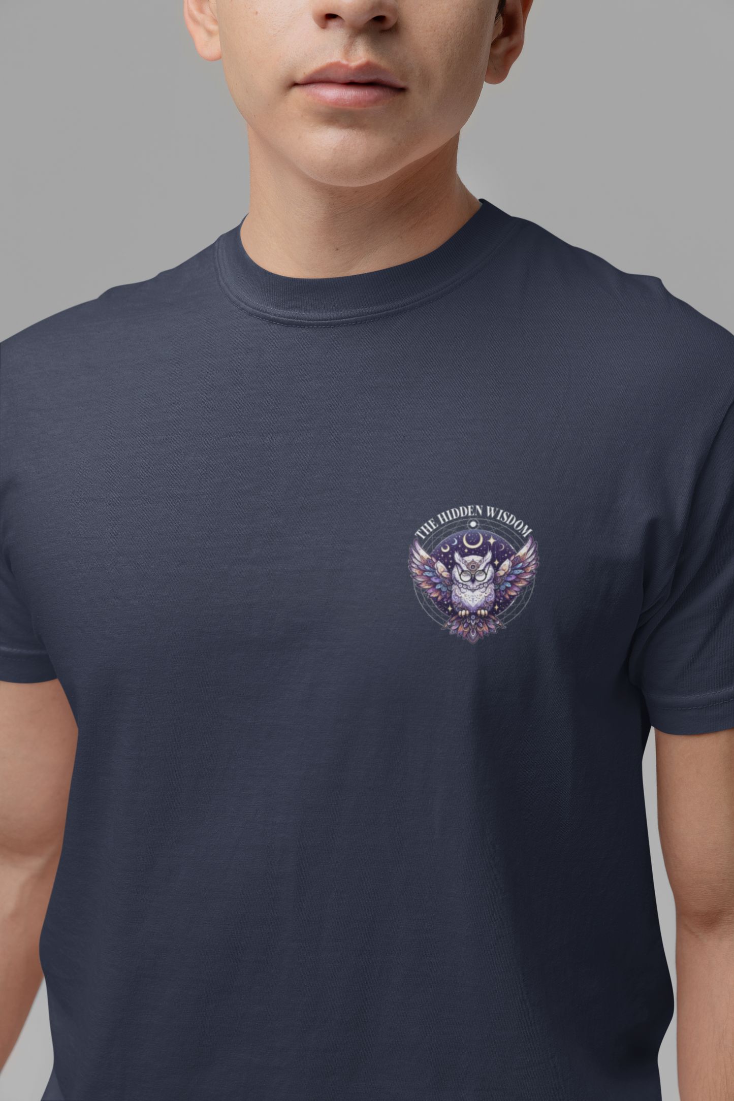 The Hidden Wisdom Within T-Shirt – Vibrant Flying Owl with Geometric Lines