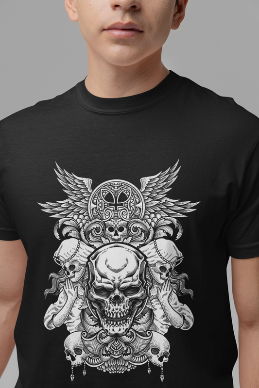 Gothic Winged Skull Ornamental Horror T-Shirt
