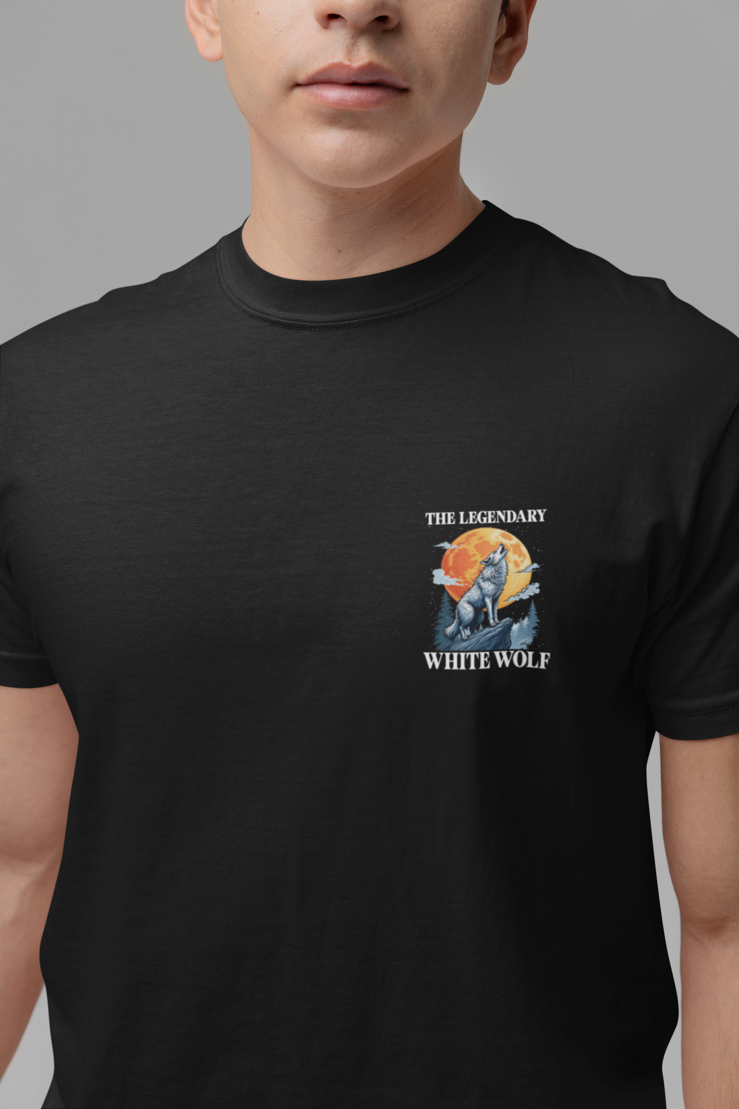 The Legendary White Wolf T-Shirt – Majestic Wolf Howling at Full Moon