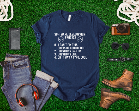 Software Engineering Humor Tee – Programmer Crisis Life Cycle