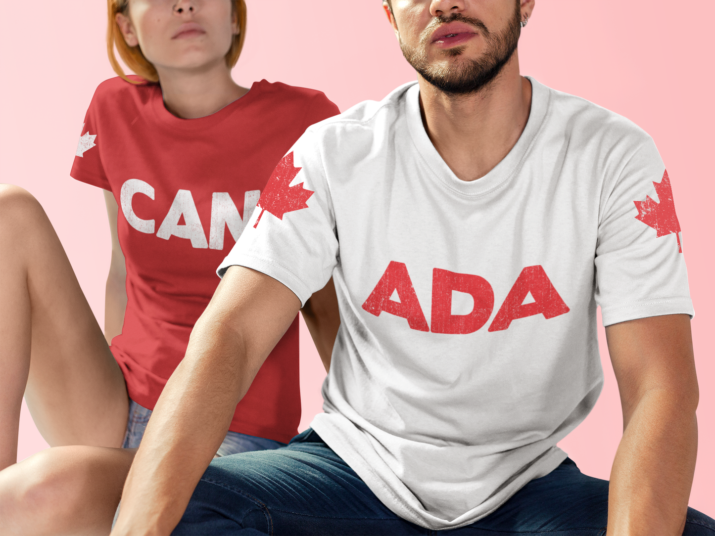 Canada Split Duo "CAN" & "ADA" - T-Shirt Set 2In1 Bundle [Red and White Only]
