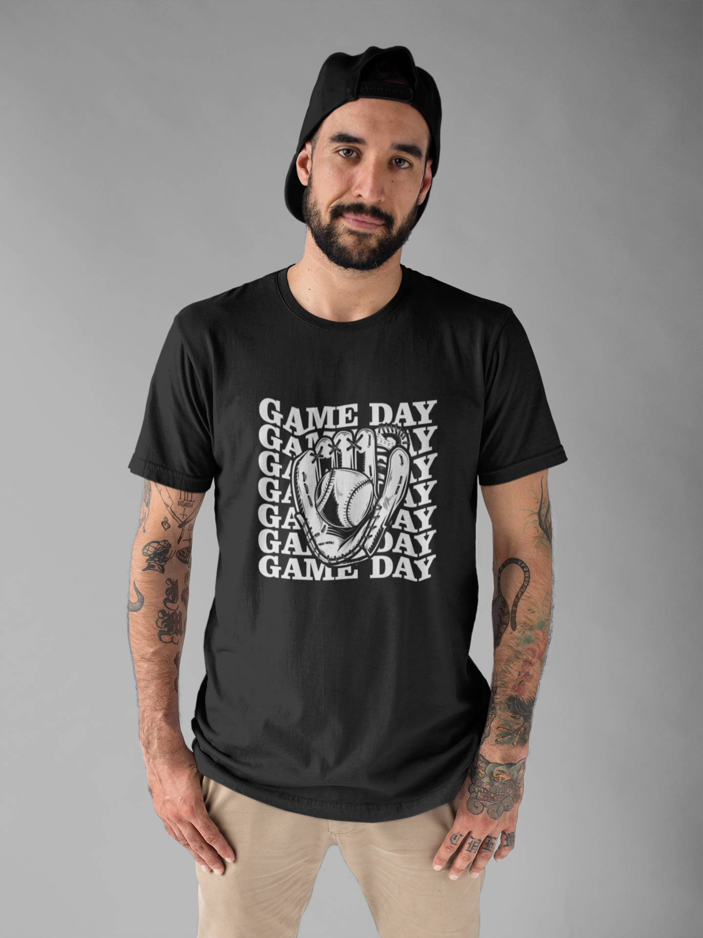 Baseball tshirt - Game Day Baseball Tshirt Baseball Glove and Ball Graphic with Large Game Day Text Background