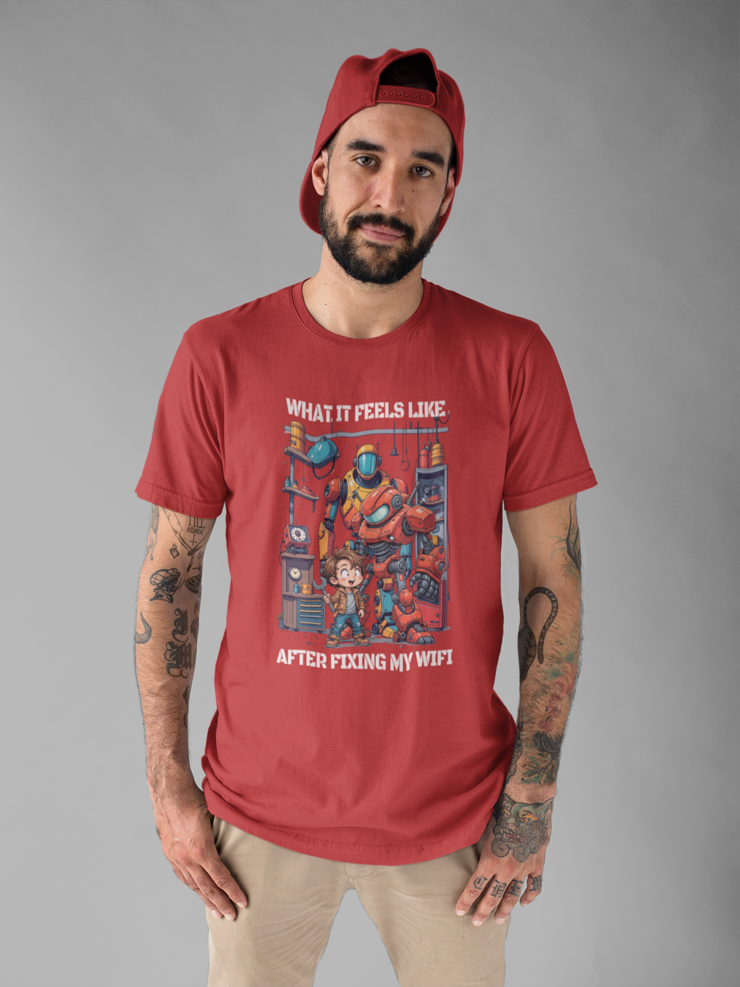 What It Feels Like After Fixing My WIFI – Joyful Boy with Tools Graphic T-Shirt