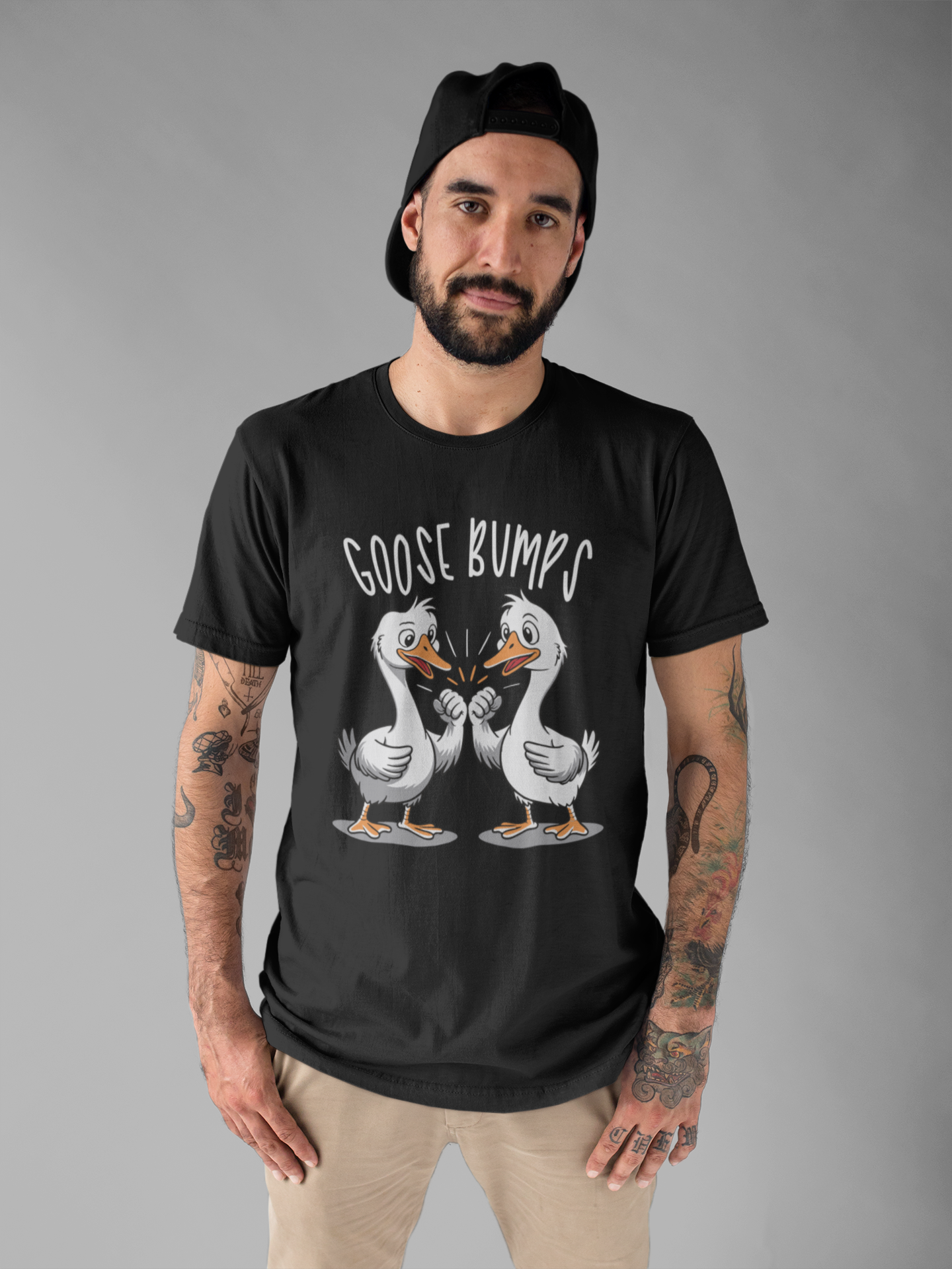 Goose Bumps Funny T-Shirt – Two Geese Fist Bump Cartoon Graphic Tee