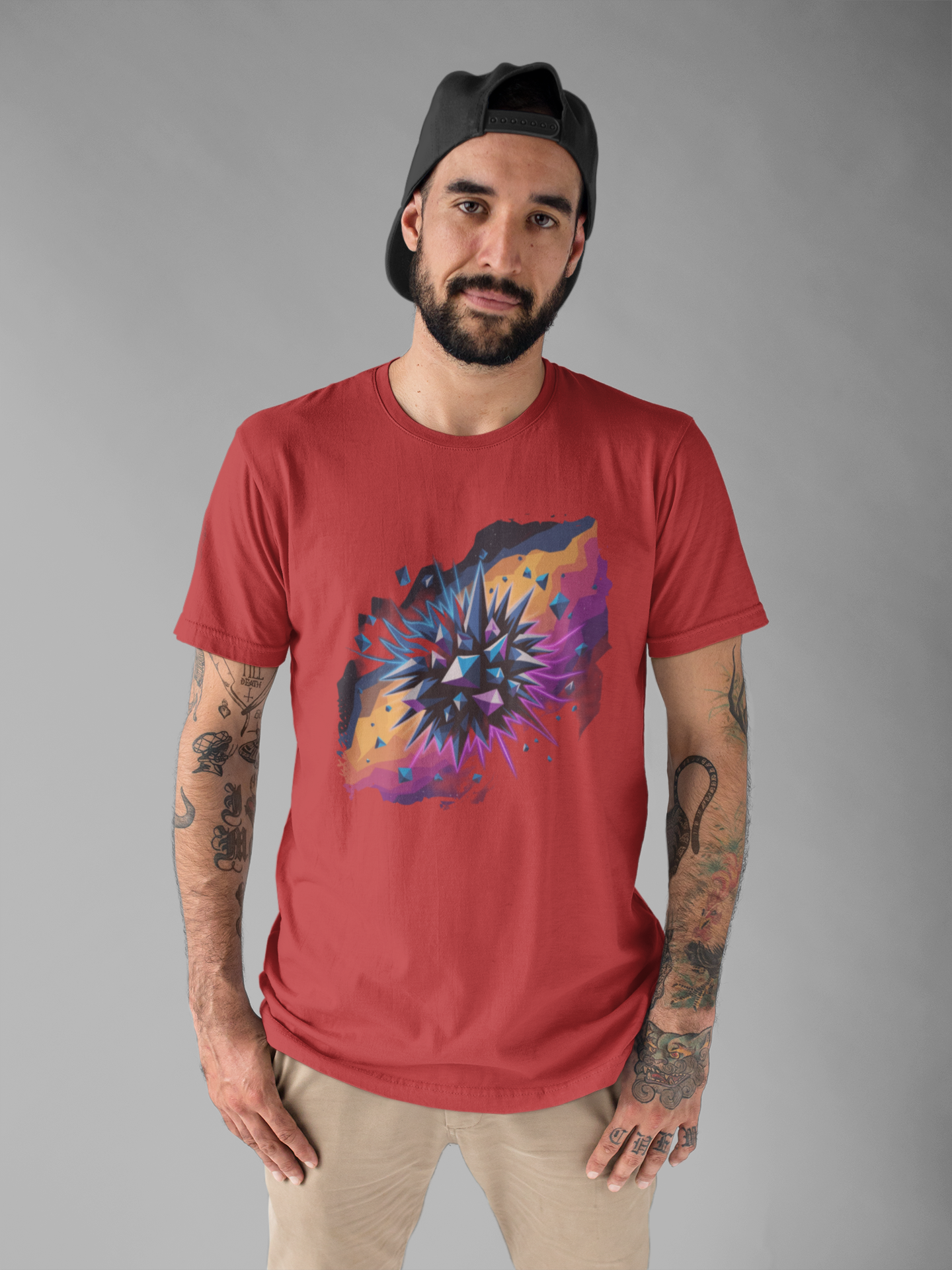Polygon Burst – Colorful Polygon Explosion Graphic T-Shirt
