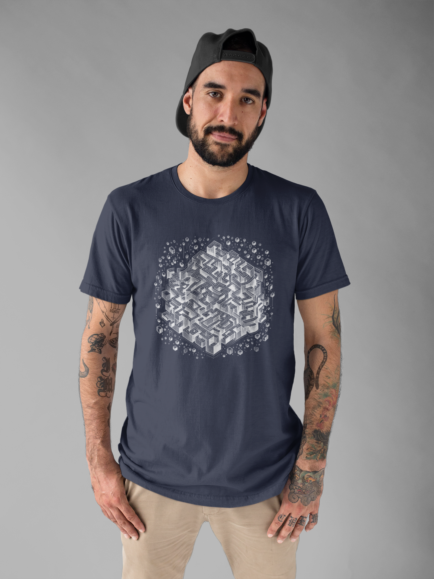 Cube Cascade – Cubic Maze with Floating Cubes Graphic T-Shirt