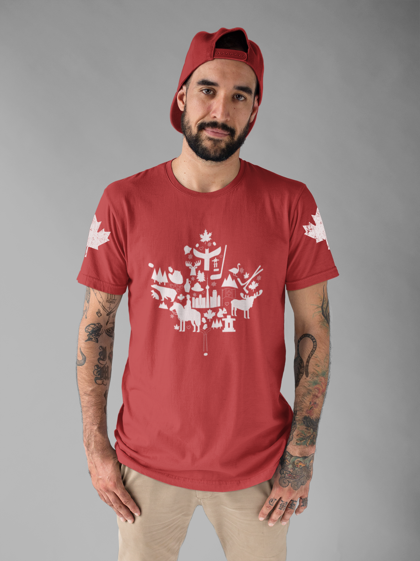 Canada Icons collage of iconic Canadian symbols Maple - White Print T-Shirt