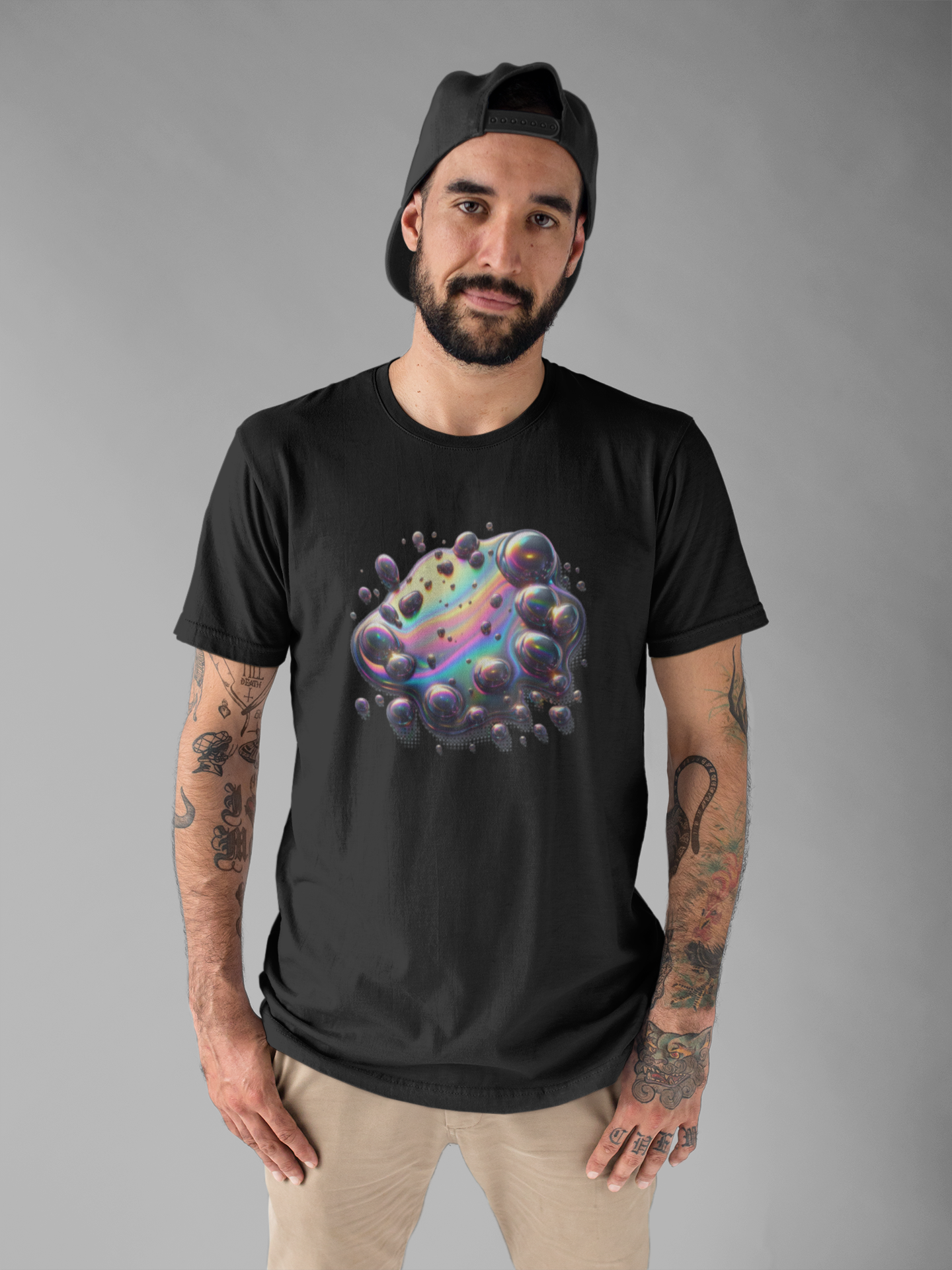 Oil Spill Fantasy – Iridescent Abstract Swirl Graphic T-Shirt